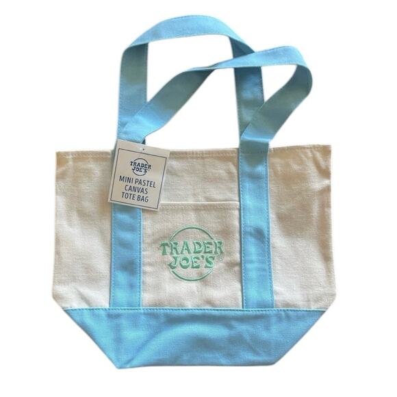 Trader Joe's  Mini Canvas Tote Bag Pastel blue Limited Edition  market tote - Picture 1 of 4